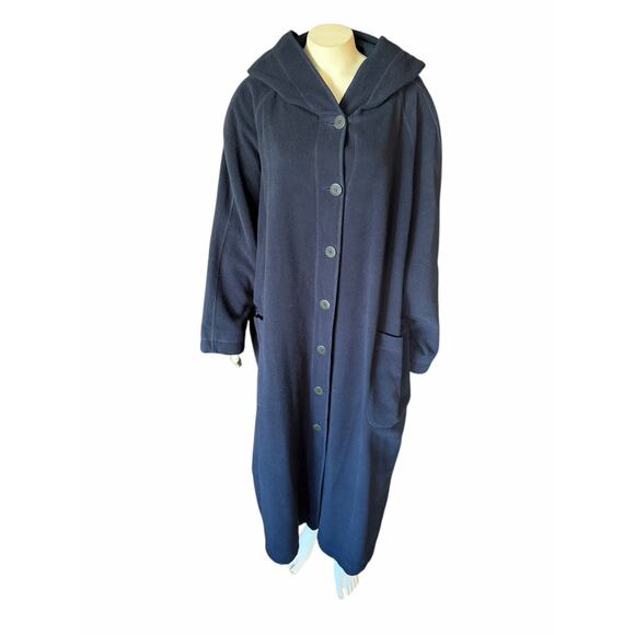 Eileen Fisher Navy Blue Minimal Wool Long Coat Duster Oversized Small - Picture 4 of 16